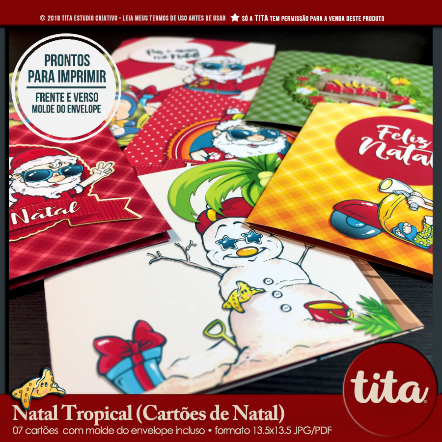 Natal Tropical - Cartões Printables – Tita Estúdio Criativo