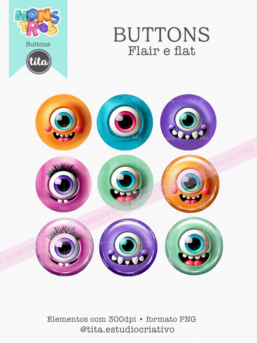Monster Button Designs Monstros Kids - Buttons – Tita Estúdio Criativo