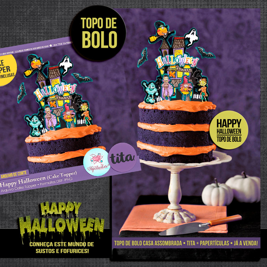 ARQUIVO Topo de bolo Halloween Bruxa Vassoura - Topo e corte